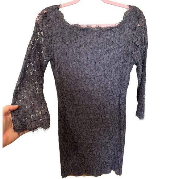 Diane Von Furstenberg DVF Zarita Dress Lace Detail Mini Gray Purple Size 8 - Picture 3 of 8